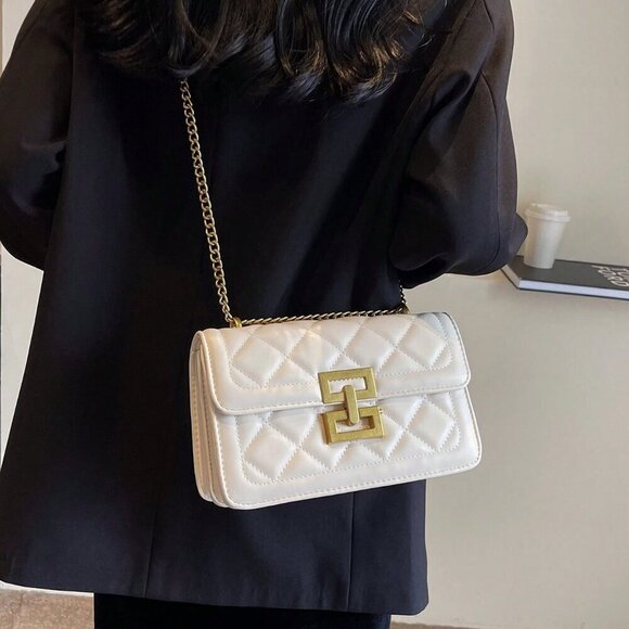 Beige Elegant Women's Square Chain Shoulder Bag Handbag - Picture 4 of 5